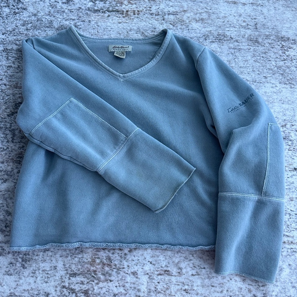 Eddie Bauer Light Blue V-Neck Crop Pullover